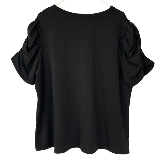 T Tahari Ruched Sleeve V-Neck Blouse Women 2X Polyester Spandex Black Workwear - Picture 3 of 7
